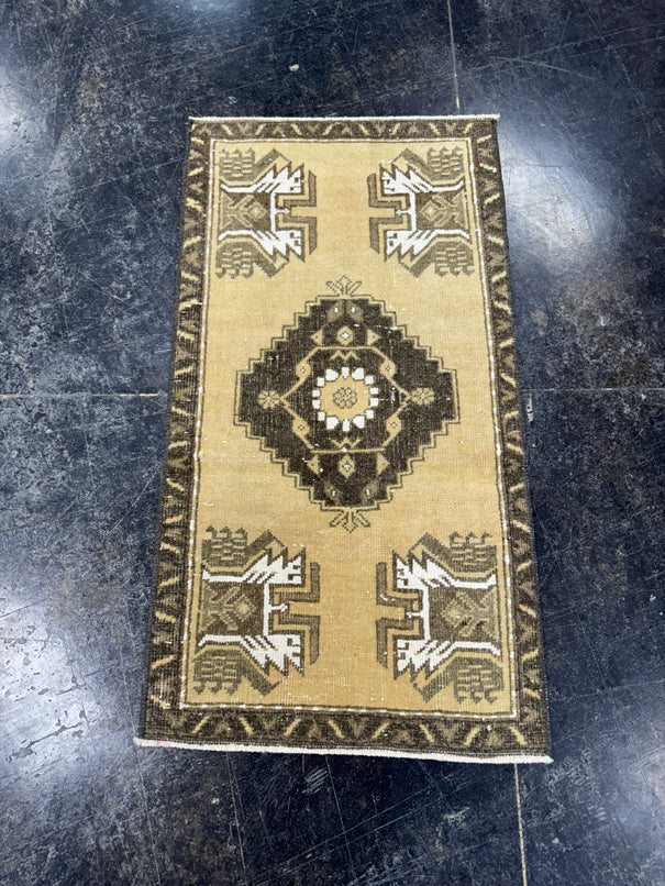 Turkish Mini Rug Oriental Hand Knotted Vintage Rug  1'7'' x  2'11'' #12148