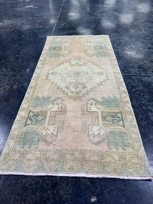 Turkish Mini Rug Oriental Hand Knotted Vintage Rug  1'6'' x  3'2'' #12137