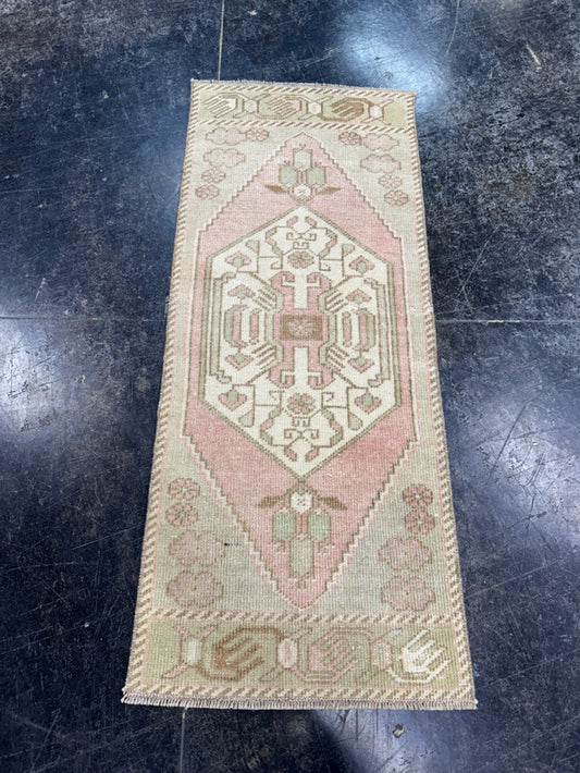 Turkish Mini Rug Oriental Hand Knotted Vintage Rug  1'4'' x  3'4'' #12146
