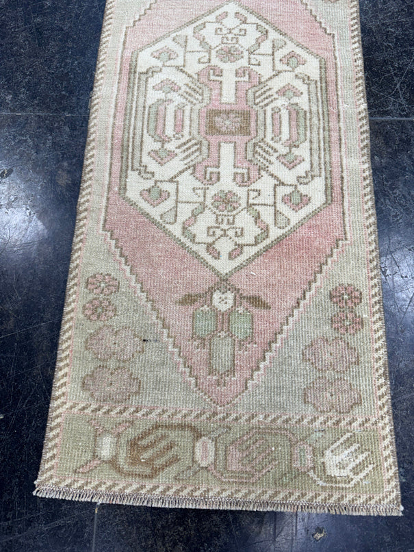 Turkish Mini Rug Oriental Hand Knotted Vintage Rug  1'4'' x  3'4'' #12146