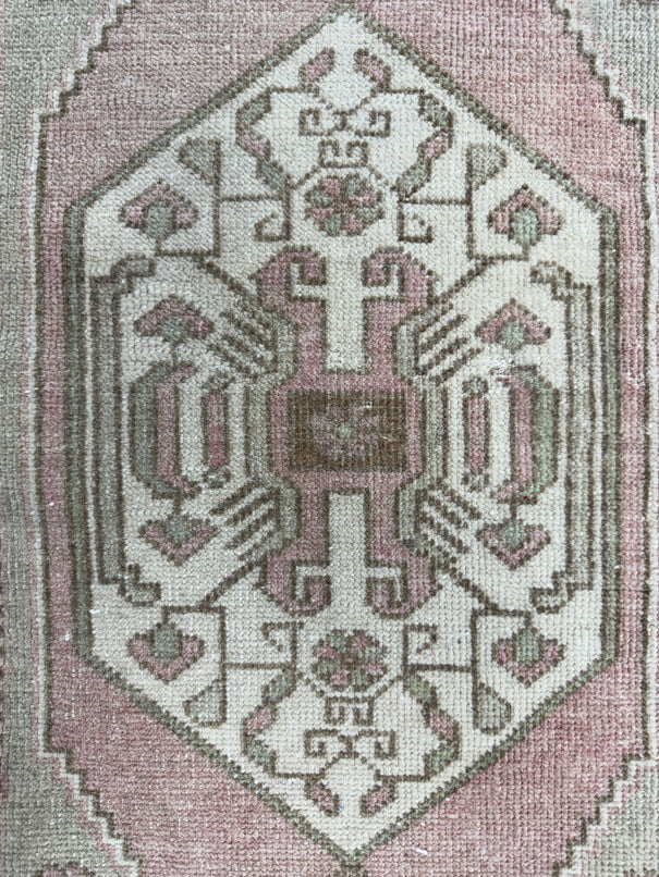 Turkish Mini Rug Oriental Hand Knotted Vintage Rug  1'4'' x  3'4'' #12146