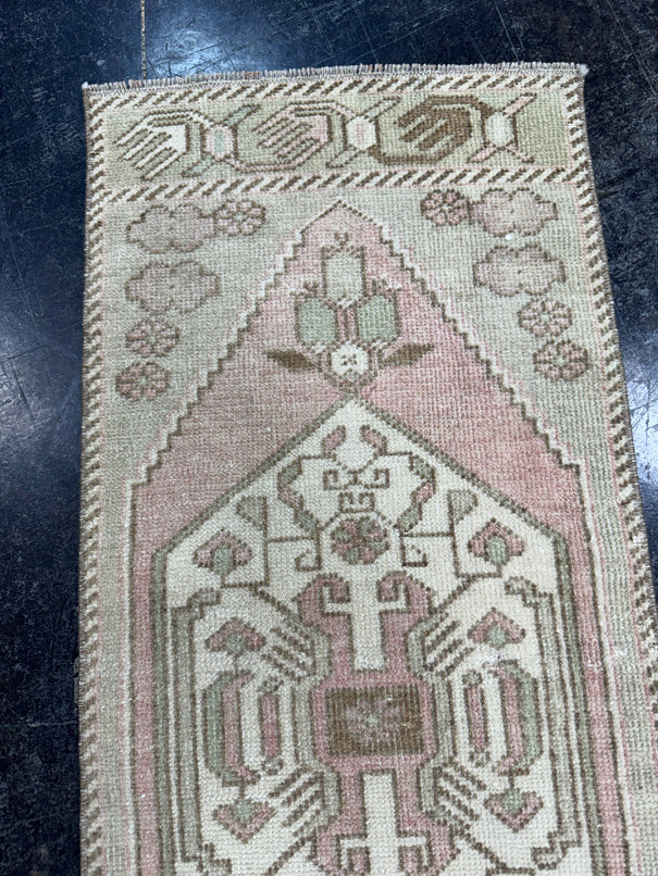 Turkish Mini Rug Oriental Hand Knotted Vintage Rug  1'4'' x  3'4'' #12146