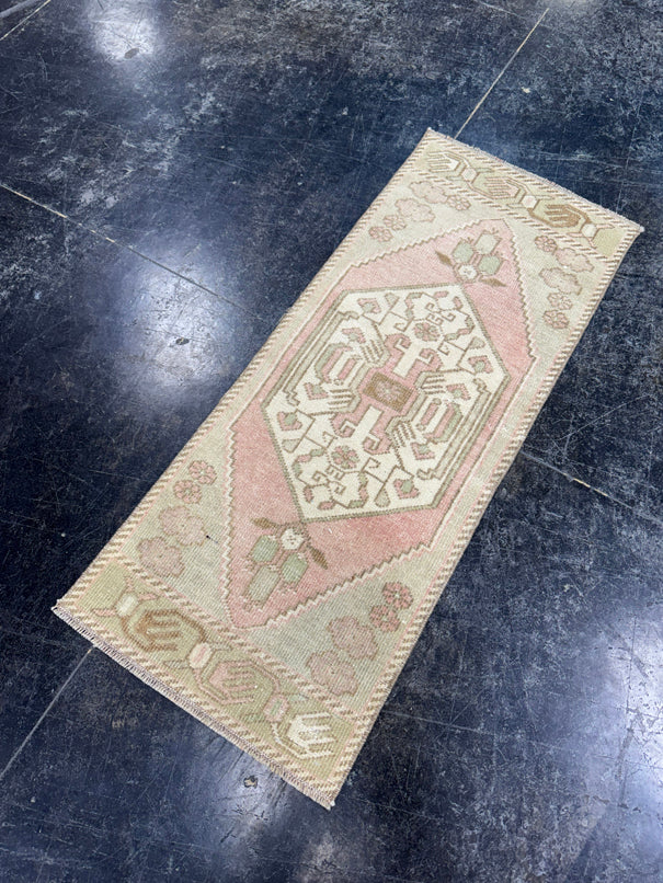 Turkish Mini Rug Oriental Hand Knotted Vintage Rug  1'4'' x  3'4'' #12146