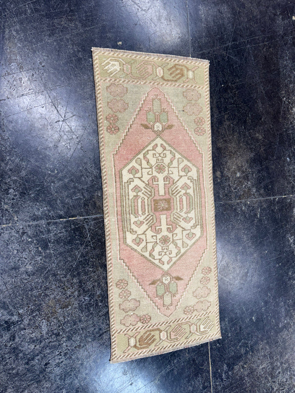 Turkish Mini Rug Oriental Hand Knotted Vintage Rug  1'4'' x  3'4'' #12146