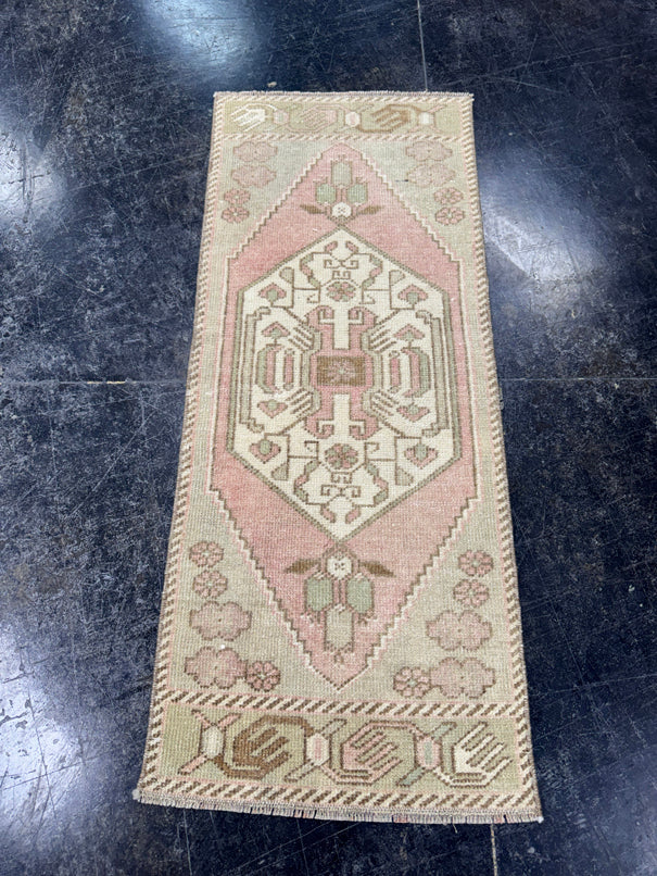 Turkish Mini Rug Oriental Hand Knotted Vintage Rug  1'4'' x  3'4'' #12146