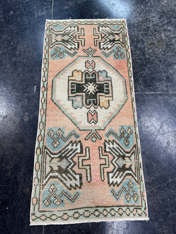 Turkish Mini Rug Oriental Hand Knotted Vintage Rug  1'4'' x  3' #12147