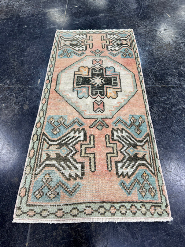 Turkish Mini Rug Oriental Hand Knotted Vintage Rug  1'4'' x  3' #12147
