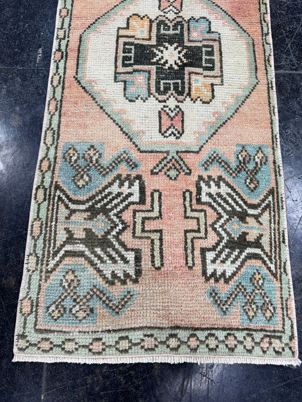 Turkish Mini Rug Oriental Hand Knotted Vintage Rug  1'4'' x  3' #12147