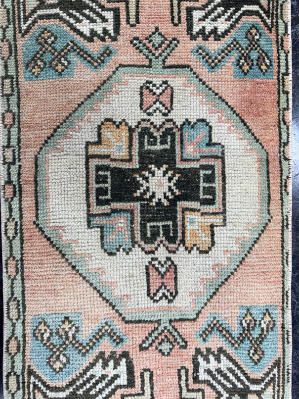 Turkish Mini Rug Oriental Hand Knotted Vintage Rug  1'4'' x  3' #12147