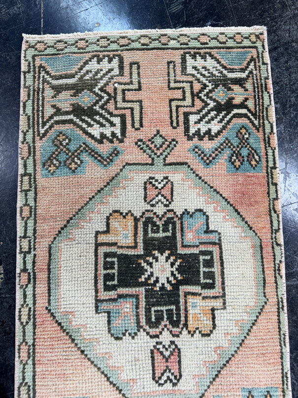 Turkish Mini Rug Oriental Hand Knotted Vintage Rug  1'4'' x  3' #12147
