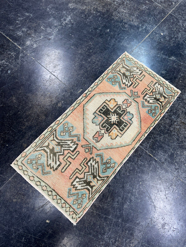 Turkish Mini Rug Oriental Hand Knotted Vintage Rug  1'4'' x  3' #12147