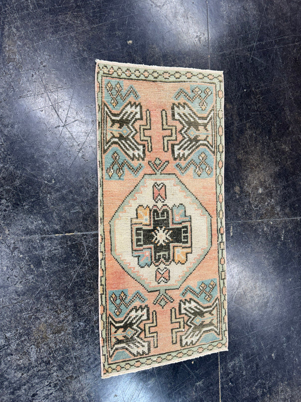 Turkish Mini Rug Oriental Hand Knotted Vintage Rug  1'4'' x  3' #12147