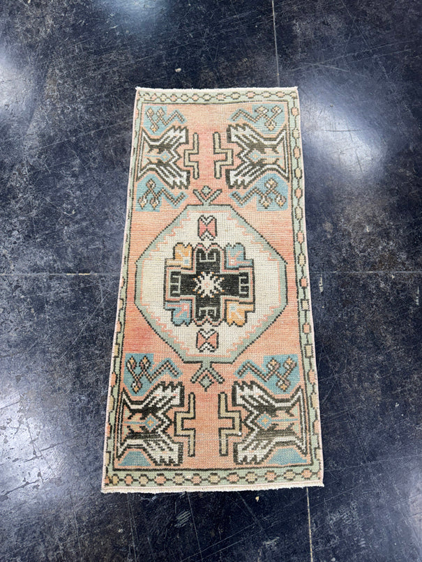Turkish Mini Rug Oriental Hand Knotted Vintage Rug  1'4'' x  3' #12147