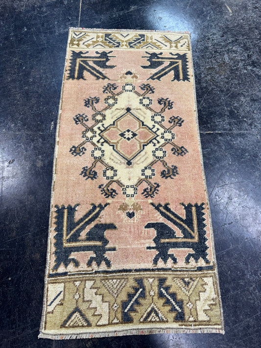 Turkish Mini Rug Oriental Hand Knotted Vintage Rug  1'6'' x  3'4'' #12139