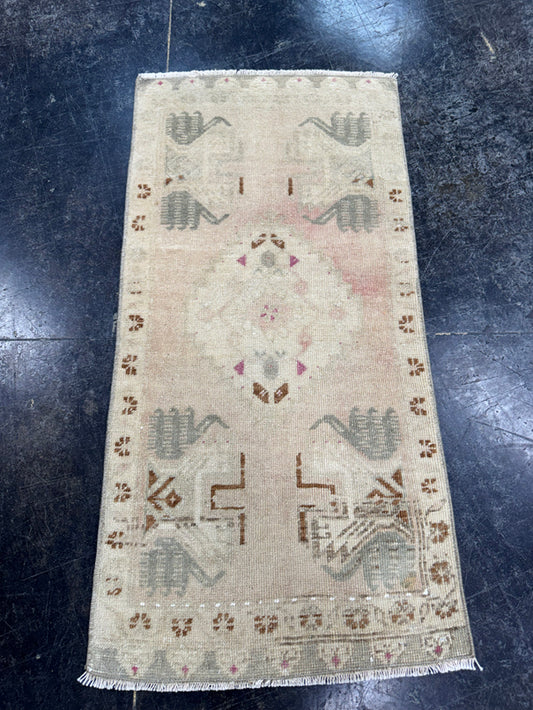 Turkish Mini Rug Oriental Hand Knotted Vintage Rug  1'7'' x  3'3'' #12141