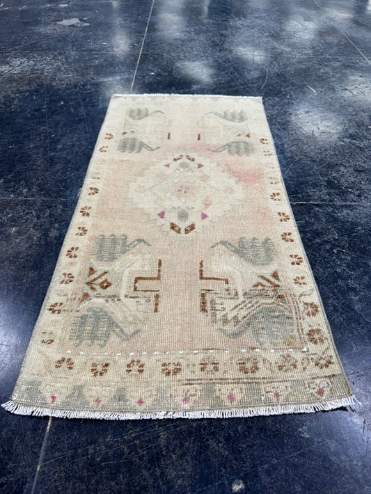 Turkish Mini Rug Oriental Hand Knotted Vintage Rug  1'7'' x  3'3'' #12141