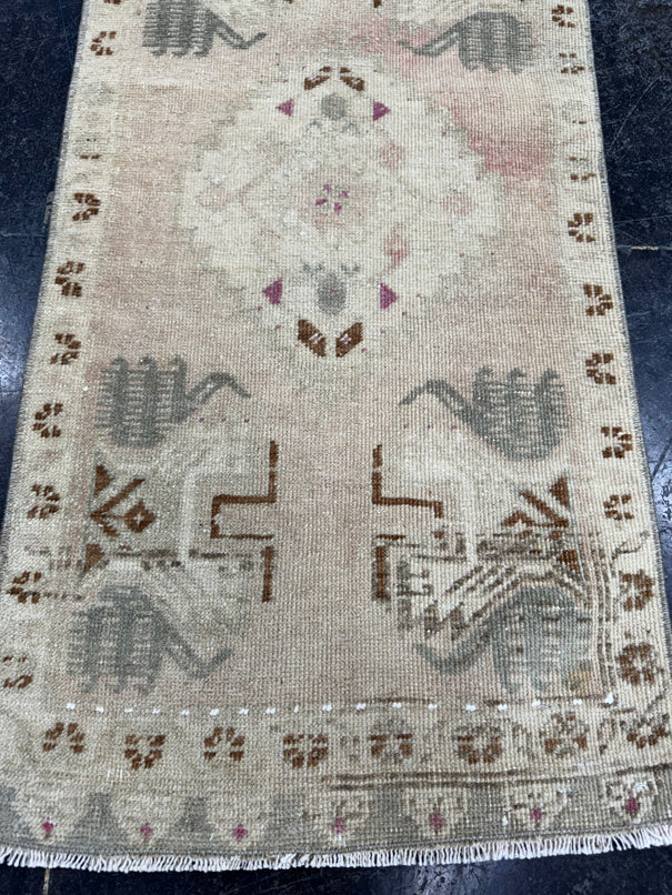 Turkish Mini Rug Oriental Hand Knotted Vintage Rug  1'7'' x  3'3'' #12141