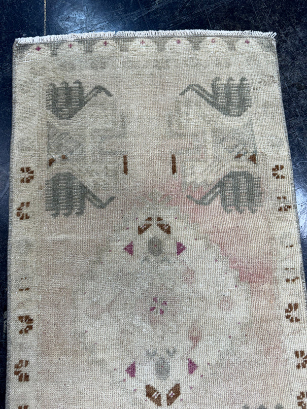Turkish Mini Rug Oriental Hand Knotted Vintage Rug  1'7'' x  3'3'' #12141