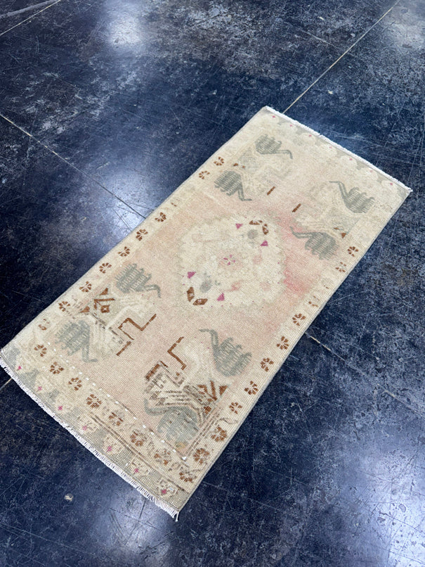 Turkish Mini Rug Oriental Hand Knotted Vintage Rug  1'7'' x  3'3'' #12141