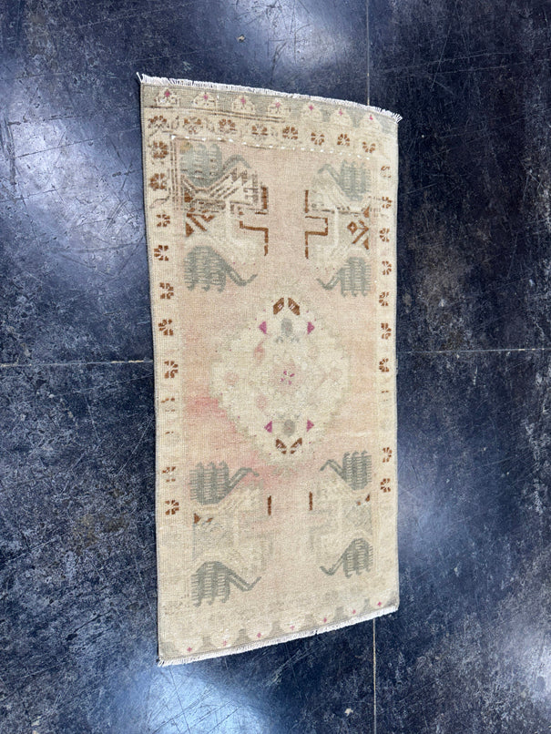 Turkish Mini Rug Oriental Hand Knotted Vintage Rug  1'7'' x  3'3'' #12141