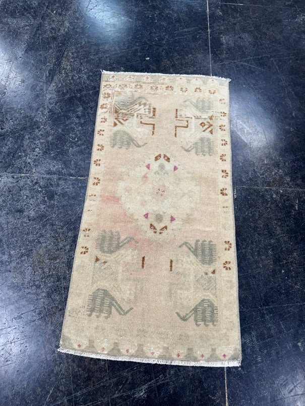 Turkish Mini Rug Oriental Hand Knotted Vintage Rug  1'7'' x  3'3'' #12141