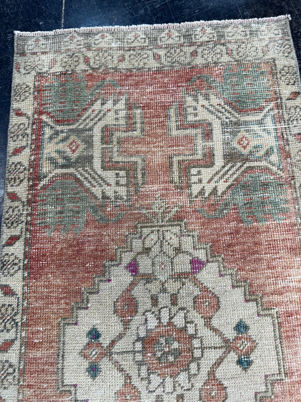 Turkish Mini Rug Oriental Hand Knotted Vintage Rug  1'7'' x  3'4'' #12133