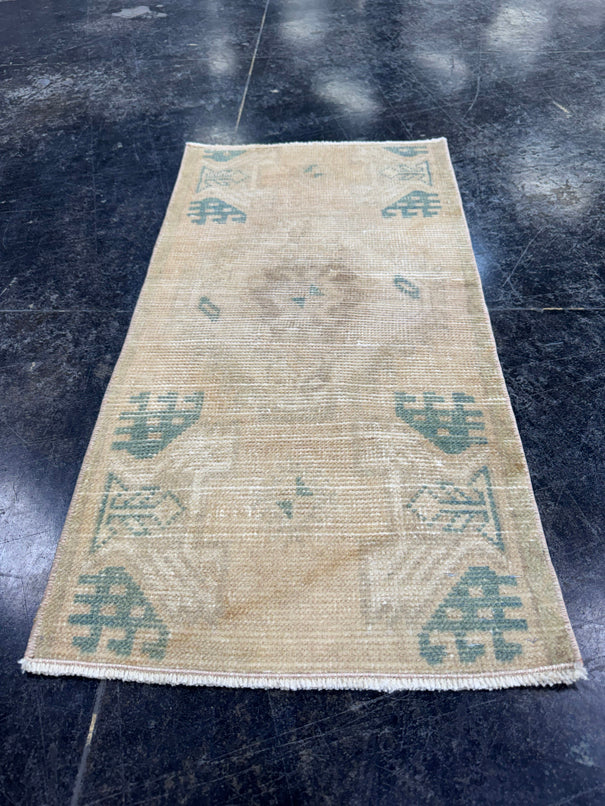 Turkish Mini Rug Oriental Hand Knotted Vintage Rug  1'5'' x  3' #12134