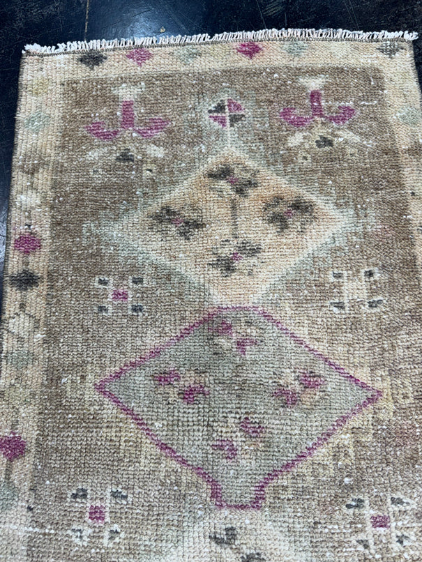 Turkish Mini Rug Oriental Hand Knotted Vintage Rug  1'7'' x  2'9'' #12135