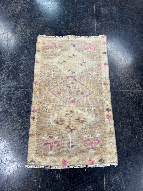 Turkish Mini Rug Oriental Hand Knotted Vintage Rug  1'7'' x  2'9'' #12135