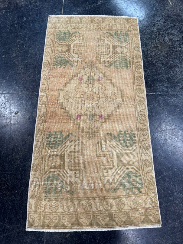 Turkish Mini Rug Oriental Hand Knotted Vintage Rug  1'8'' x  3'5'' #12136