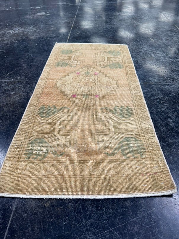Turkish Mini Rug Oriental Hand Knotted Vintage Rug  1'8'' x  3'5'' #12136