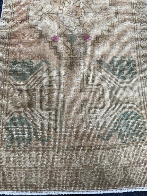 Turkish Mini Rug Oriental Hand Knotted Vintage Rug  1'8'' x  3'5'' #12136