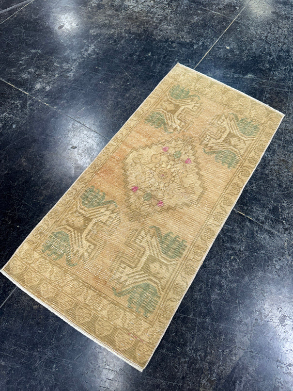 Turkish Mini Rug Oriental Hand Knotted Vintage Rug  1'8'' x  3'5'' #12136