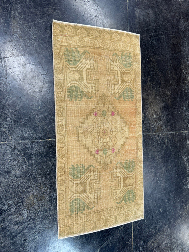 Turkish Mini Rug Oriental Hand Knotted Vintage Rug  1'8'' x  3'5'' #12136