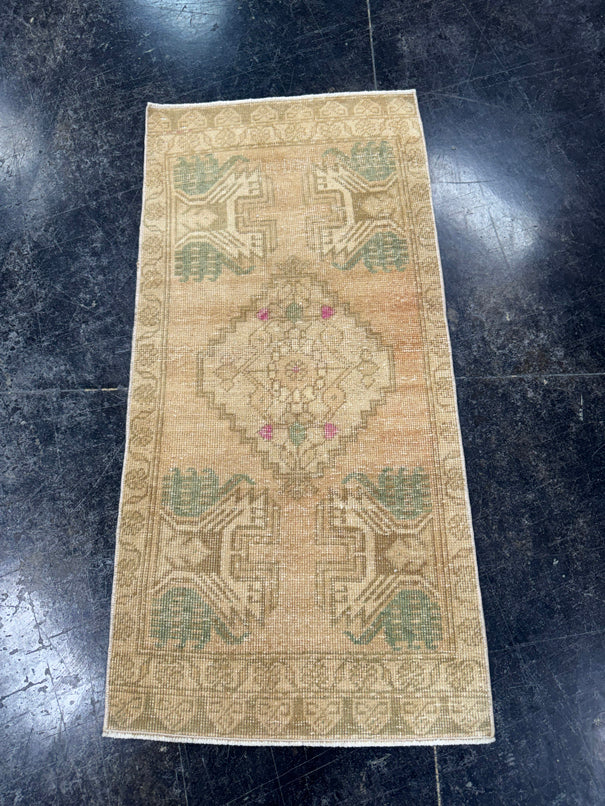 Turkish Mini Rug Oriental Hand Knotted Vintage Rug  1'8'' x  3'5'' #12136