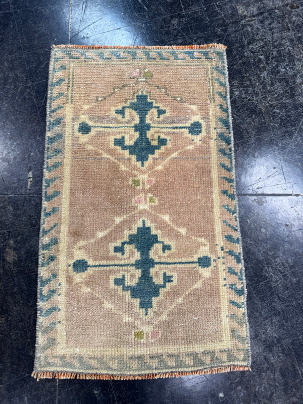 Turkish Mini Rug Oriental Hand Knotted Vintage Rug  1'2'' x  2' #12121