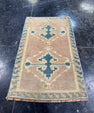 Turkish Mini Rug Oriental Hand Knotted Vintage Rug  1'2'' x  2' #12121