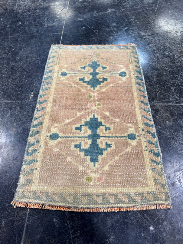 Turkish Mini Rug Oriental Hand Knotted Vintage Rug  1'2'' x  2' #12121
