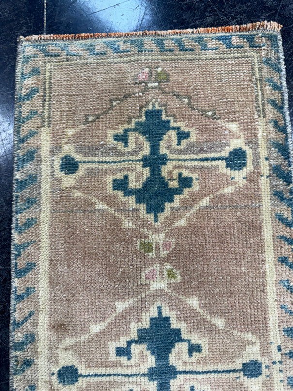 Turkish Mini Rug Oriental Hand Knotted Vintage Rug  1'2'' x  2' #12121
