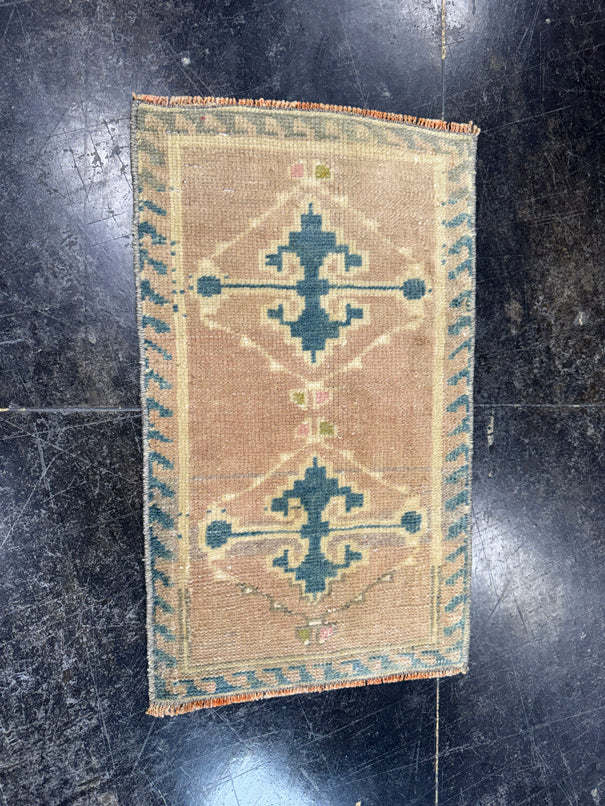 Turkish Mini Rug Oriental Hand Knotted Vintage Rug  1'2'' x  2' #12121