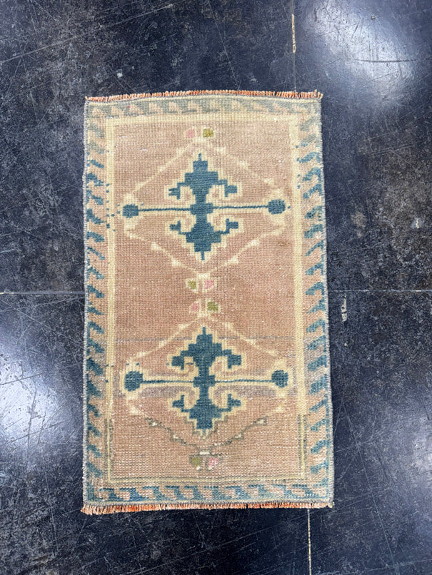 Turkish Mini Rug Oriental Hand Knotted Vintage Rug  1'2'' x  2' #12121