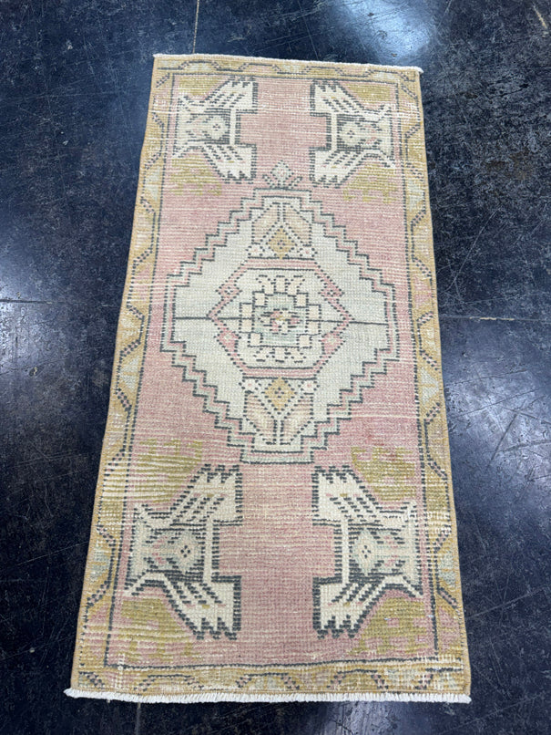 Turkish Mini Rug Oriental Hand Knotted Vintage Rug  1'6'' x  3'1'' #12120