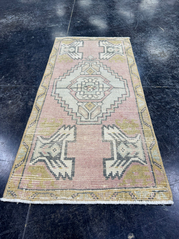 Turkish Mini Rug Oriental Hand Knotted Vintage Rug  1'6'' x  3'1'' #12120