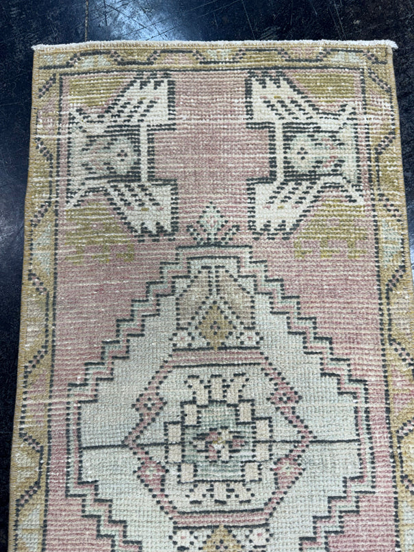 Turkish Mini Rug Oriental Hand Knotted Vintage Rug  1'6'' x  3'1'' #12120