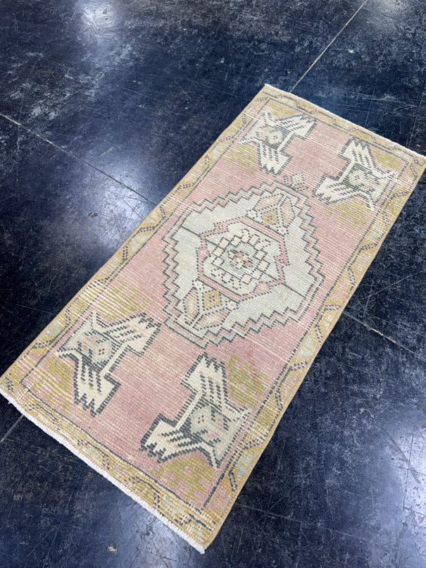Turkish Mini Rug Oriental Hand Knotted Vintage Rug  1'6'' x  3'1'' #12120