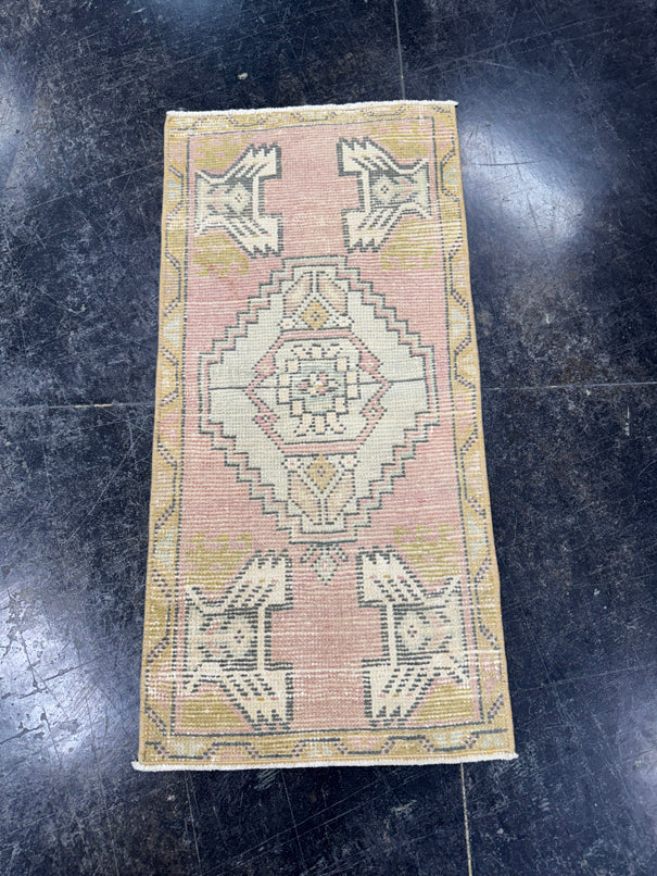 Turkish Mini Rug Oriental Hand Knotted Vintage Rug  1'6'' x  3'1'' #12120