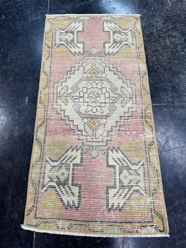 Turkish Mini Rug Oriental Hand Knotted Vintage Rug  1'6'' x  3' #12118