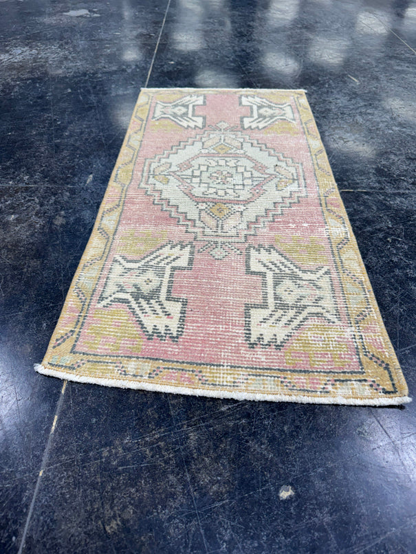 Turkish Mini Rug Oriental Hand Knotted Vintage Rug  1'6'' x  3' #12118