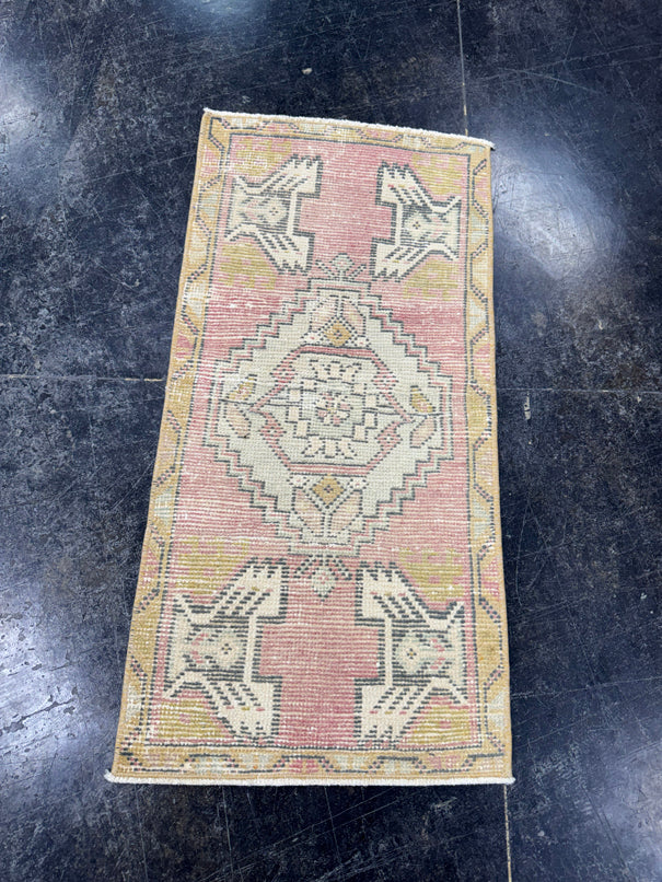 Turkish Mini Rug Oriental Hand Knotted Vintage Rug  1'6'' x  3' #12118