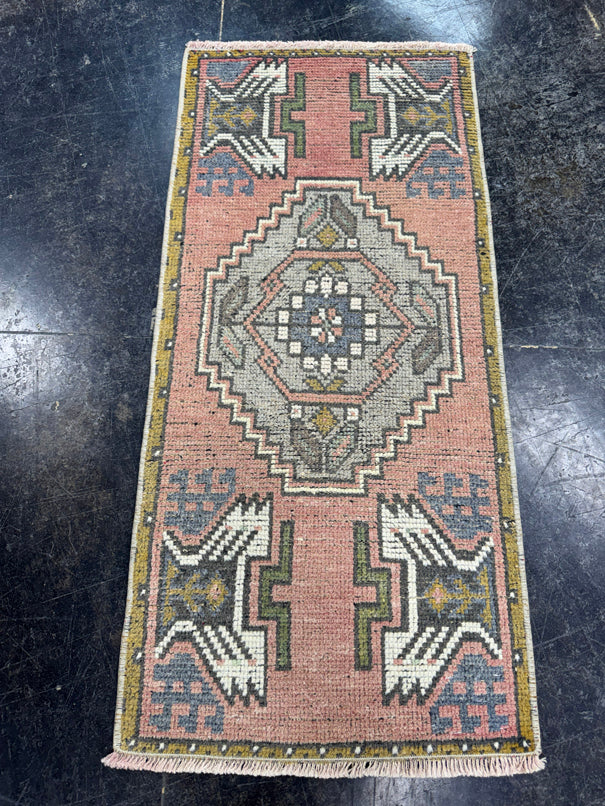 Turkish Mini Rug Oriental Hand Knotted Vintage Rug  1'7'' x  3'4'' #12117